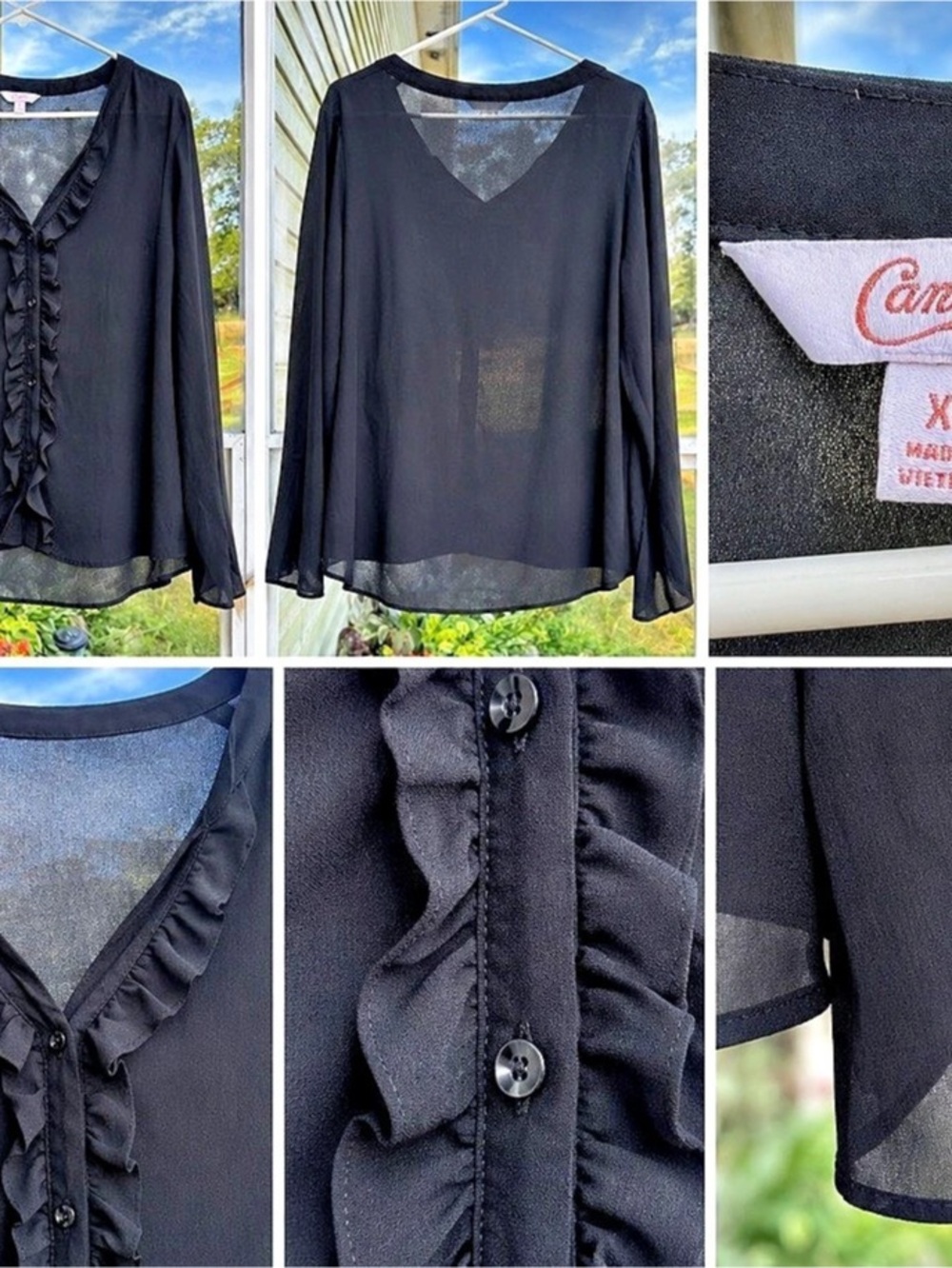 Candie's Ruffle Front Blouse in Black Size XL Like New